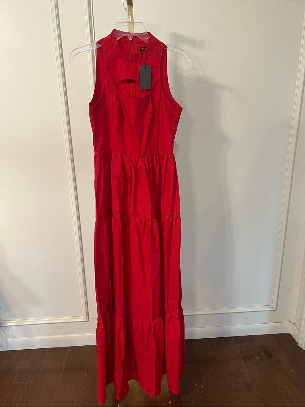 Sleeveless Red Tiered Maxi Dress with Keyhole Detail